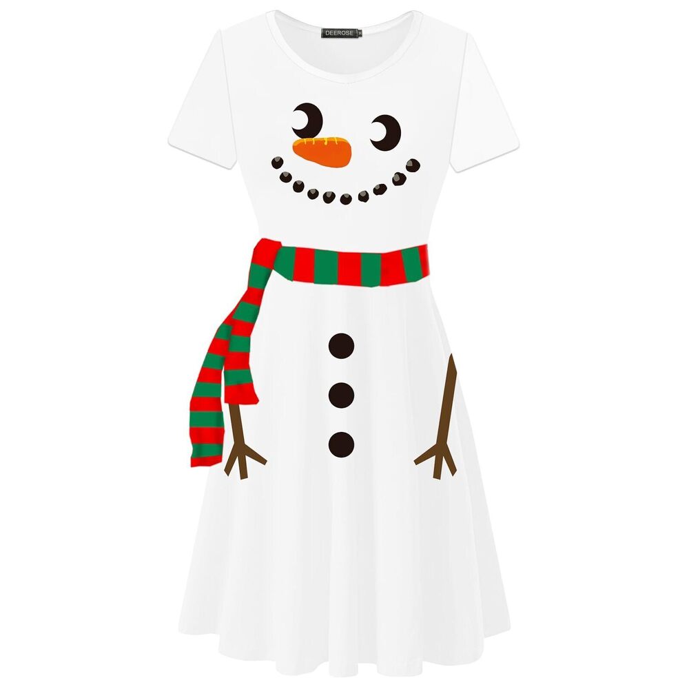 5668 Christmas Tunic Dress Snowman Print Dresses Ugly Christmas Midi Dress